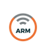 Orange icon of Aggreko's remote monitoring with a circle, the word ARM at the center and signal coming out of it