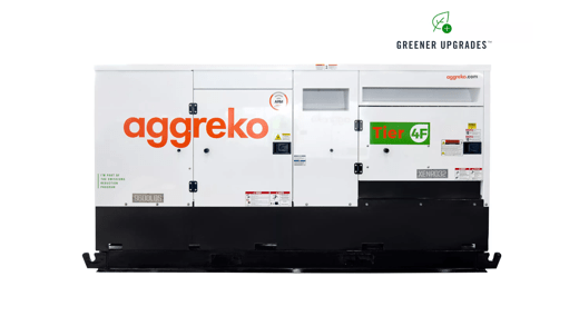 A white 200kw Generator with Aggreko branding, displaying "Tier 4F" and various safety labels.
