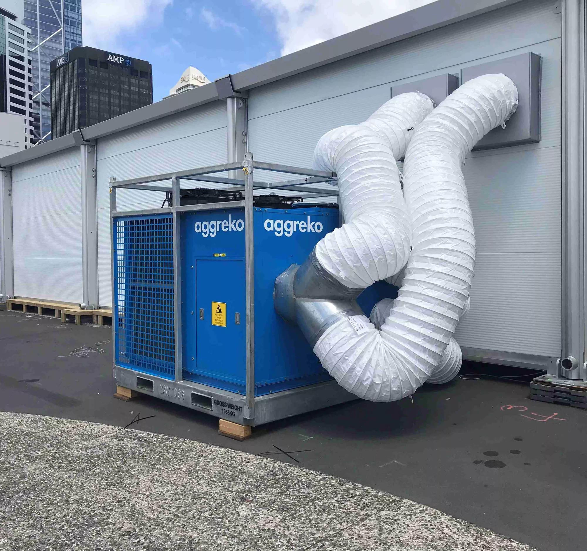 Aggreko moisture control unit operating on the exterior of a facility
