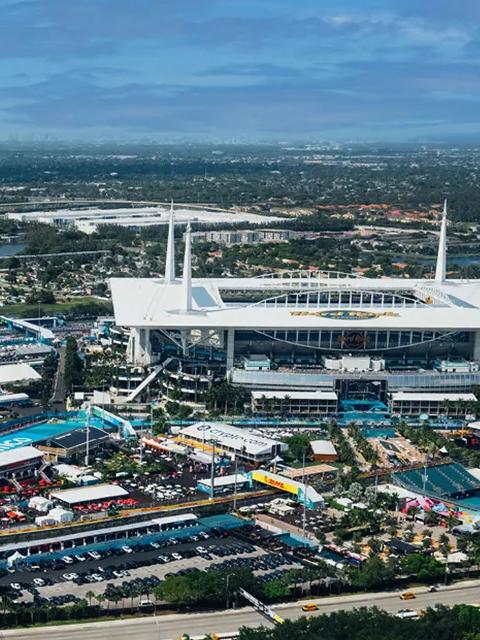 Aerial view of the whole Miami F1 Grand Prix racetrack.