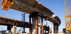 USA, New Jersey, Perth Amboy, Partially completed bridge construction site along Jersey Shore