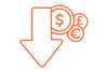 Orange icon of an arrow pointing down with multiple coins on the side.