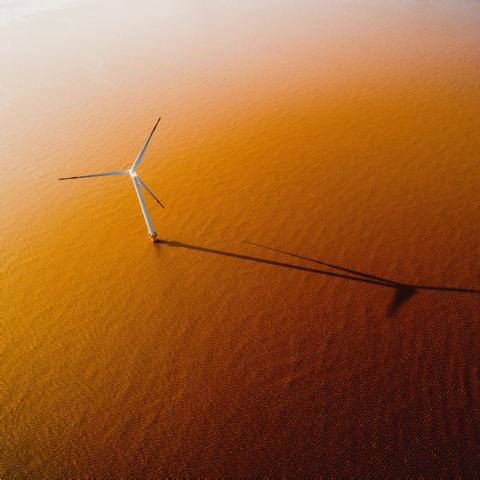 offshore windmill park with stormy clouds and a blue sky, windmill park in the ocean,Jiangsu province,China