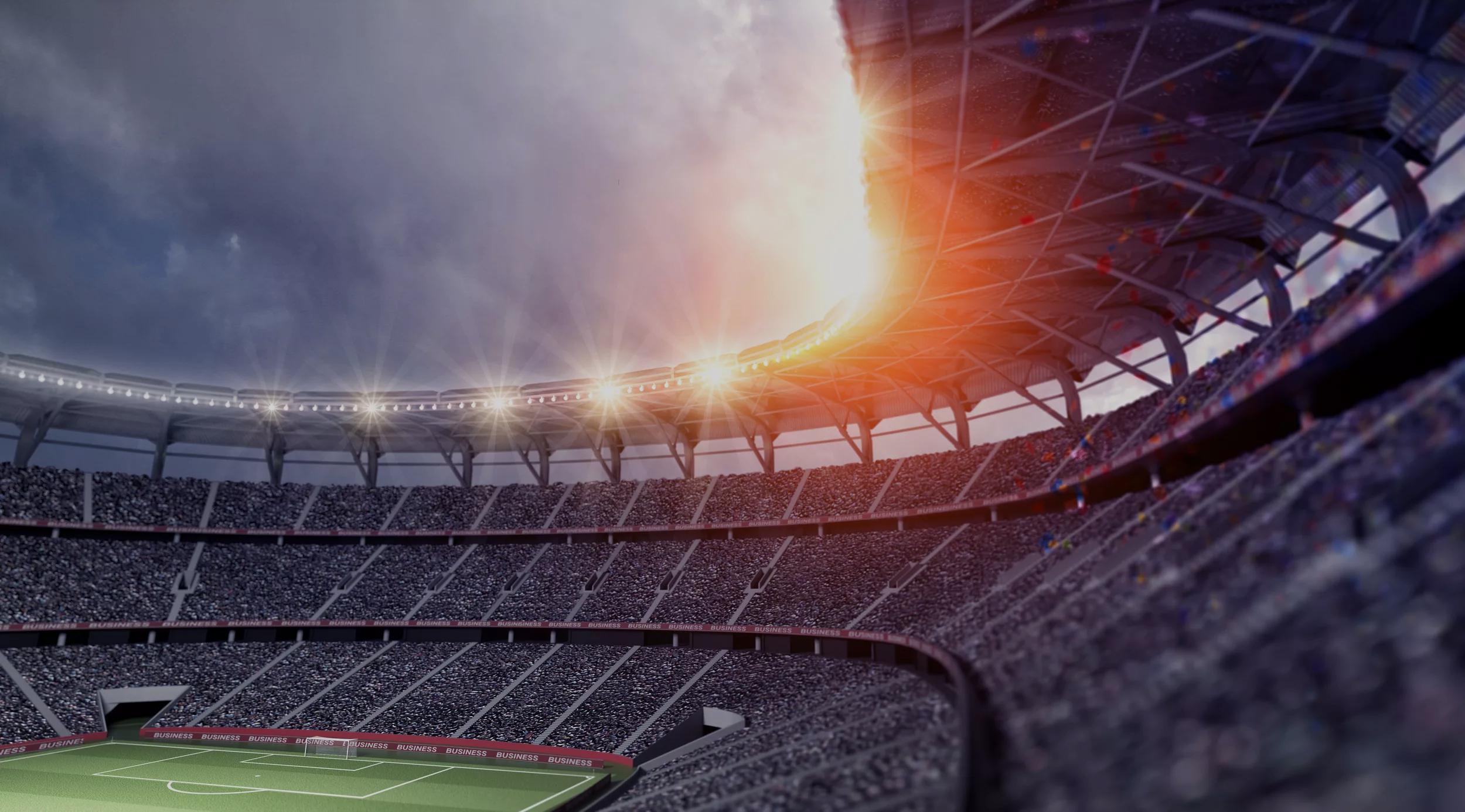 The imaginary football stadium is modelled and rendered.