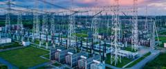 Aerial view of a high voltage substation.Industrial power tower background.