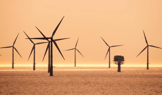 An offshore wind farm in Dutch waters an hours sailing from Ijmuiden, Netherlands.