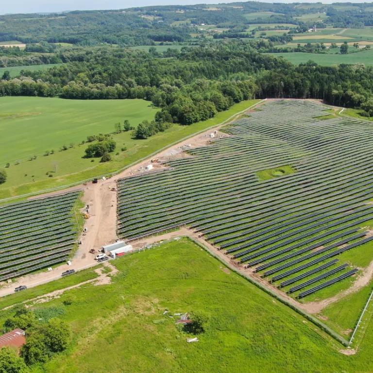 Aerial view of a grass field. 
