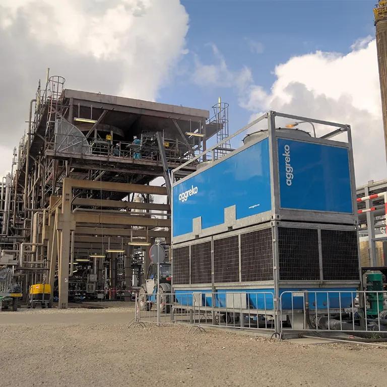 Aggreko cooling equipment installed at an industrial facility.