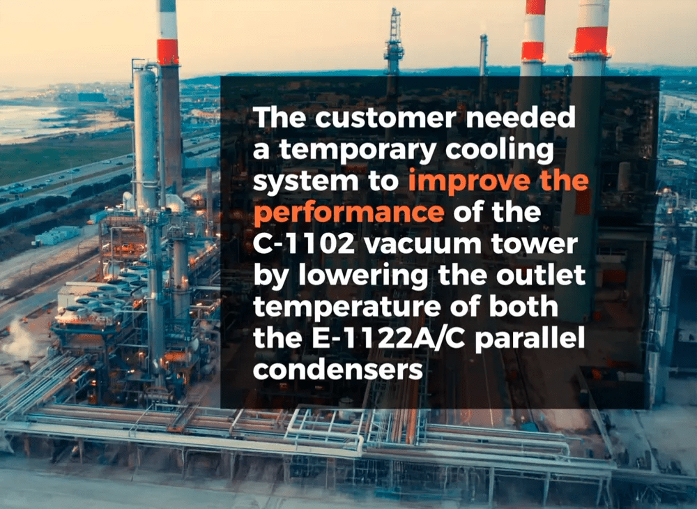 Promotional ad for a temporary cooling system. With a manufacturing facility in the background.