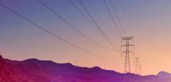 Electricity pylons at sunset