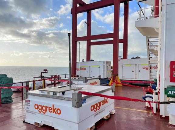 Berge Olympus emergency power supply for 210,000 MT bulk iron ore carrier. 
On deck power station consisting of 4x synchronized 320kVA generators, cable package and associated fuel hardware. 
Pilbara coast, Australia.