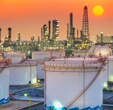 Oil and gas industry - refinery at sunset - factory - petrochemical plant