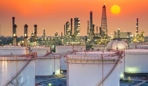 Oil and gas industry - refinery at sunset - factory - petrochemical plant