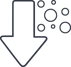 Icon of an arrow pointing down with bubbles on the side.